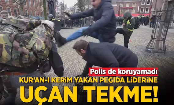 Kuran’ı Kerim’i yakmaya çalışan PEGIDA lideri uçan tekmeyle durduruldu